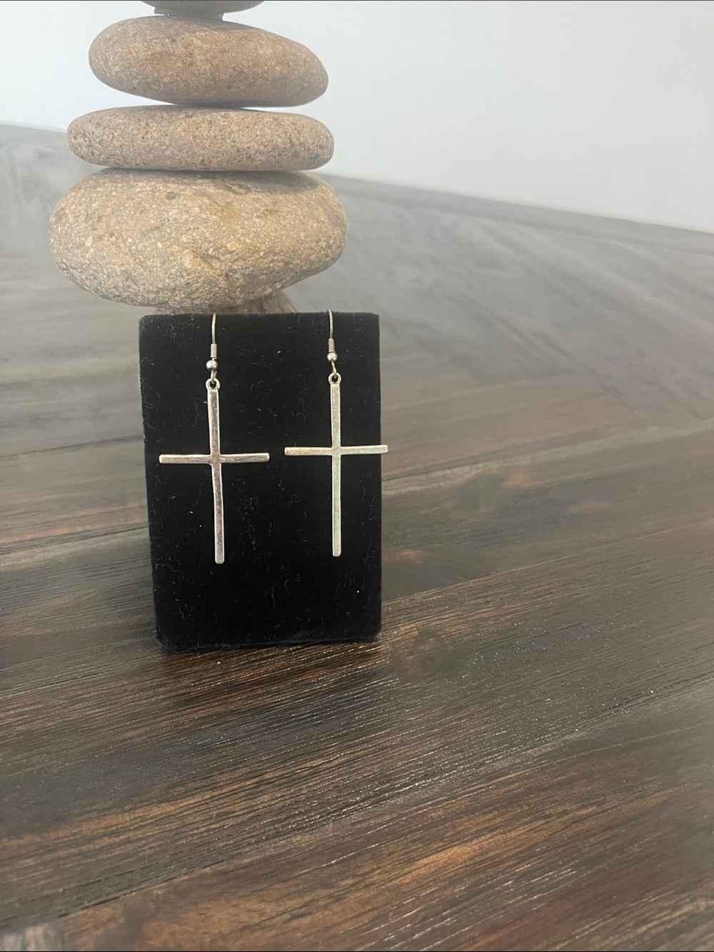Minimalist Silver Cross Drop Earrings for Women